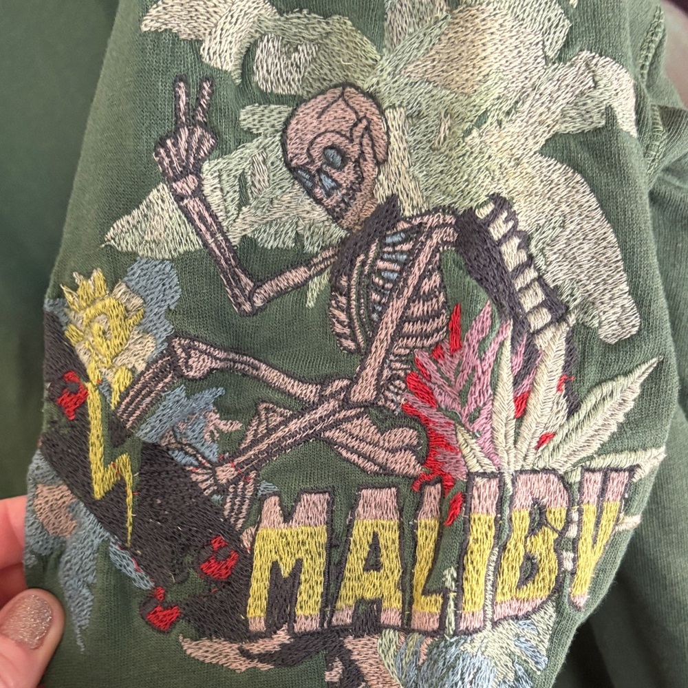 Zadig & Voltaire Green Sweatshirt w/ Butterfly and Skeleton Embroidered Sleeves
